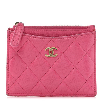 CHANEL Caviar Quilted CC Zip Card Holder Pink