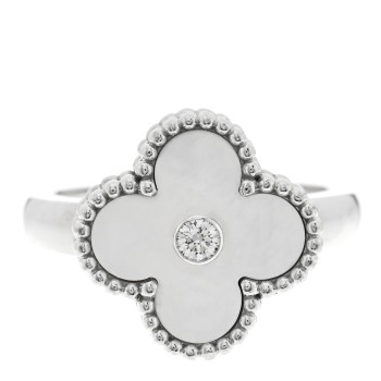 VAN CLEEF & ARPELS 18K White Gold Diamond Mother of Pearl Vintage Alhambra Ring 53 6.5