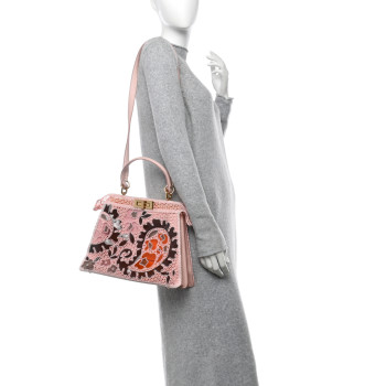 FENDI Calfskin Lace Medium Peekaboo I SEE U Satchel Pink Multicolor