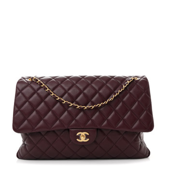 CHANEL Grained Calfskin Quilted XXL Travel Flap Bag Burgundy