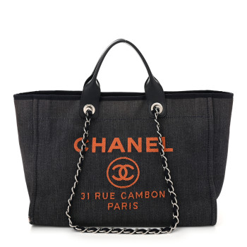 CHANEL Denim Medium Deauville Tote Blue Orange