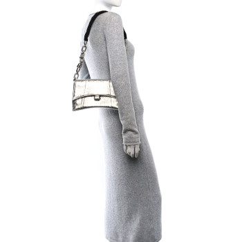 BALENCIAGA Metallic Calfskin Downtown Chain Shoulder Bag XS Silver
