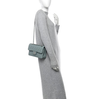 CHANEL Caviar Quilted Small Double Flap Light Blue