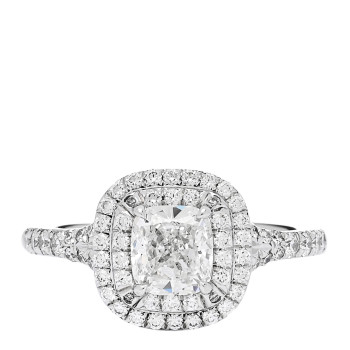 TIFFANY Platinum Diamond .71ct Soleste Cushion Cut Double Halo Engagement Ring 48 4.5