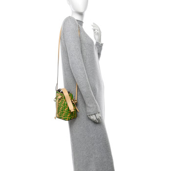 FENDI Vitello Liberty F is Fendi Bi-Color FF 1974 Embossed Mini Mon Tresor Bucket Bag Savana Tomatillo