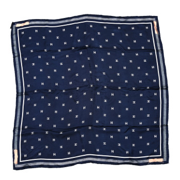 CHANEL Silk Bow CC Square Scarf Blue Multicolor
