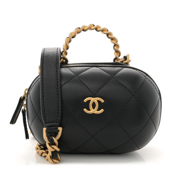 CHANEL Lambskin Quilted Small CC Bubble Vanity Case With Chain Black