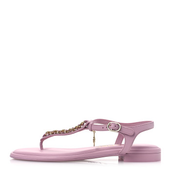 CHANEL Lambskin Chain CC Logo Thong Sandals 37.5 Pink