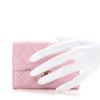 CHANEL Lambskin Quilted Flap Card Holder Wallet Light Pink