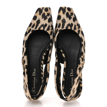 CHRISTIAN DIOR Shiny Nylon Leopard Print Mizza Slingback Flat 38.5 Natural CHRISTIAN DIOR Shiny Nylon Leopard Print Mizza Slingback Flat 38.5 Natural