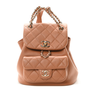 CHANEL Lambskin Quilted Small Duma Drawstring Backpack Brown