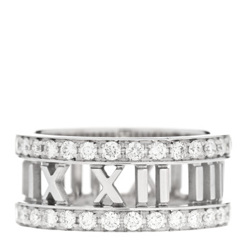 TIFFANY 18K White Gold Diamond Wide Atlas Open Ring 54 7
