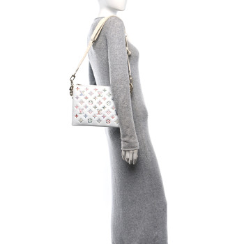 LOUIS VUITTON Lambskin Embossed Monogram LV Garden Coussin PM Cream