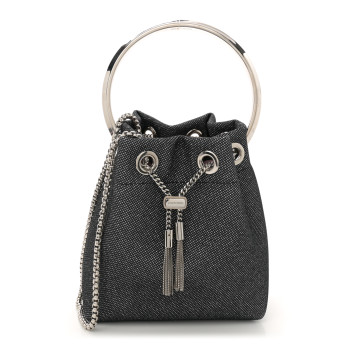 JIMMY CHOO Metallic Fabric Bon Bon Bag Bucket Bag Silver