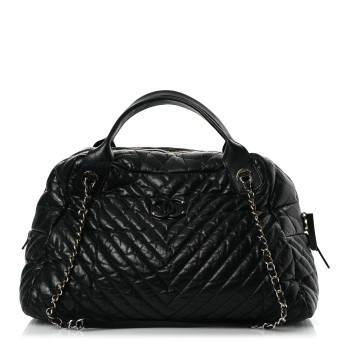 CHANEL Aged Calfskin Chevron Large Soft Bowling Bag Black