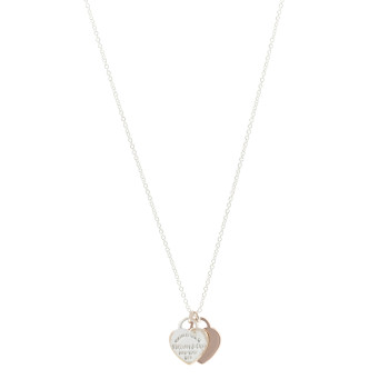 TIFFANY Sterling Silver Rubedo Mini Return To Tiffany Double Heart Tag Pendant Necklace