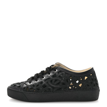 CHANEL Calfskin Hollow Out Flower Sneakers 36 Black