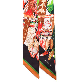 HERMES Silk La Danse Pacifique Twilly Vert Vif Corail