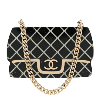 CHANEL Resin Flap Bag Brooch Gold Black White
