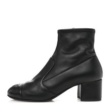 CHANEL Stretch Lambskin Cap Toe CC Short Boots 37 Black