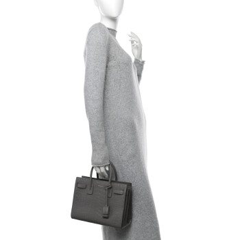SAINT LAURENT Calfskin Crocodile Embossed Baby Sac De Jour Fog