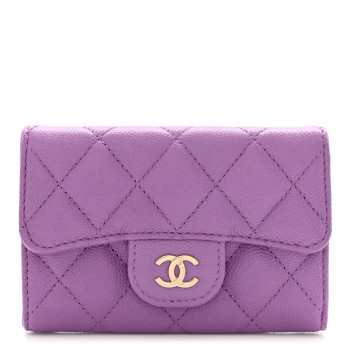 CHANEL Caviar Quilted Flap Card Holder Wallet Purple