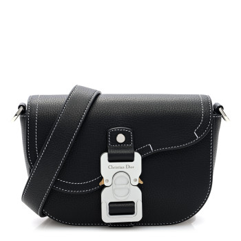 CHRISTIAN DIOR Grained Calfskin Saddle Pouch With Strap Black
