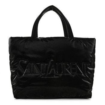 SAINT LAURENT Silktech Canvas Wide Puffer Tote Black