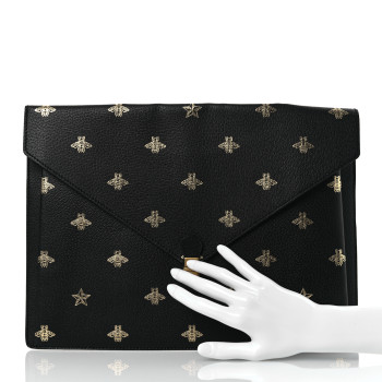 GUCCI Grained Calfskin Bee Star Portfolio Black