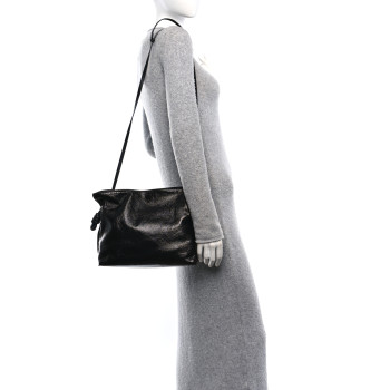 LOEWE Crackle Patent Calfskin Medium Flamenco Knot Bag Black