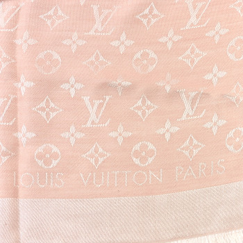 LOUIS VUITTON Silk Wool Monogram Denim Shawl Rose