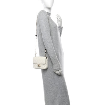 CHANEL Lambskin Resin Quilted Mini Heart Square Flap White