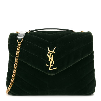 SAINT LAURENT Velvet Y Quilted Monogram Small Loulou Chain Satchel Dark Green