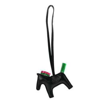HERMES Milo Lambskin Horse Hair Grigri Rodeo Punk Horse Bag Charm PM Black Menthe Magnolia
