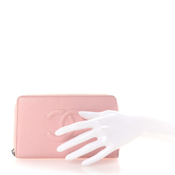 CHANEL Caviar Large Timeless CC Zip Around Wallet Pink