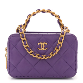 CHANEL Lambskin Quilted Top Handle Mini Vanity Case Purple