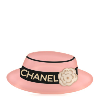 CHANEL Resin Icon Manga Hat Brooch Pink White Gold
