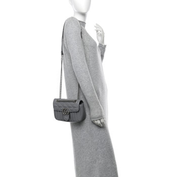 GUCCI Calfskin Matelasse Aria Mini GG Marmont Shoulder Bag Deep Grey