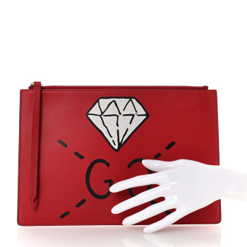 GUCCI Calfskin GucciGhost Print Pouch Hibiscus Red