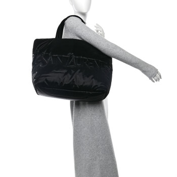 SAINT LAURENT Silktech Canvas Wide Puffer Tote Black