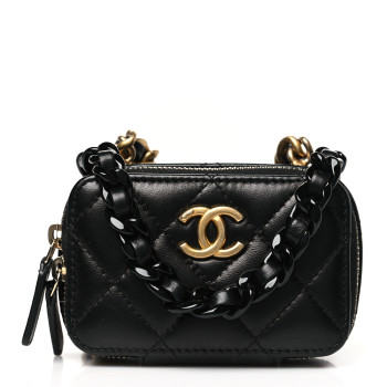 CHANEL Lambskin Quilted Mini Lacquered Chain Clutch Black