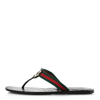 GUCCI Nylon Guccissima Web Womens Thong Sandals 40.5 Green Red Black
