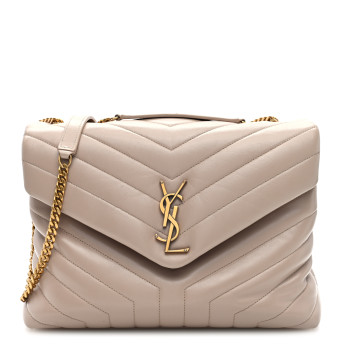 SAINT LAURENT Calfskin Y Quilted Monogram Medium Loulou Chain Satchel Light Natural