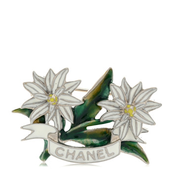 CHANEL Metal Resin Flower Brooch White