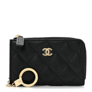 CHANEL Caviar Quilted Zipped Key Holder Case Black