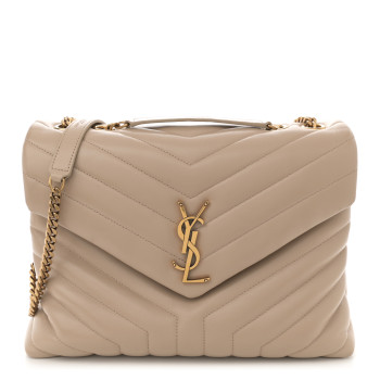 SAINT LAURENT Calfskin Y Quilted Monogram Medium Loulou Chain Satchel Nude Powder