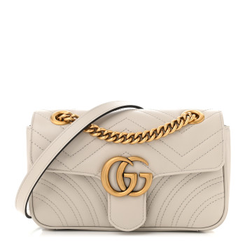 GUCCI Calfskin Matelasse Small GG Marmont Shoulder Bag Light Grey