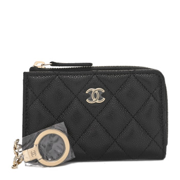 CHANEL Caviar Quilted Zipped Key Holder Case Black