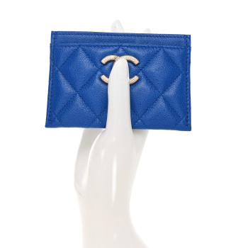 CHANEL Caviar Quilted Studded CC Card Holder Blue