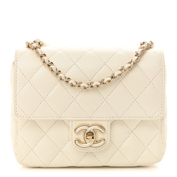 CHANEL Lambskin Resin Quilted Mini Heart Square Flap White